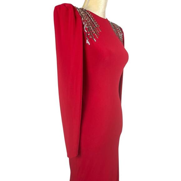 Ieena for Mac Duggal Red Formal Maxi Dress Size 4 Crystal Details Prom Wedding - Picture 9 of 13
